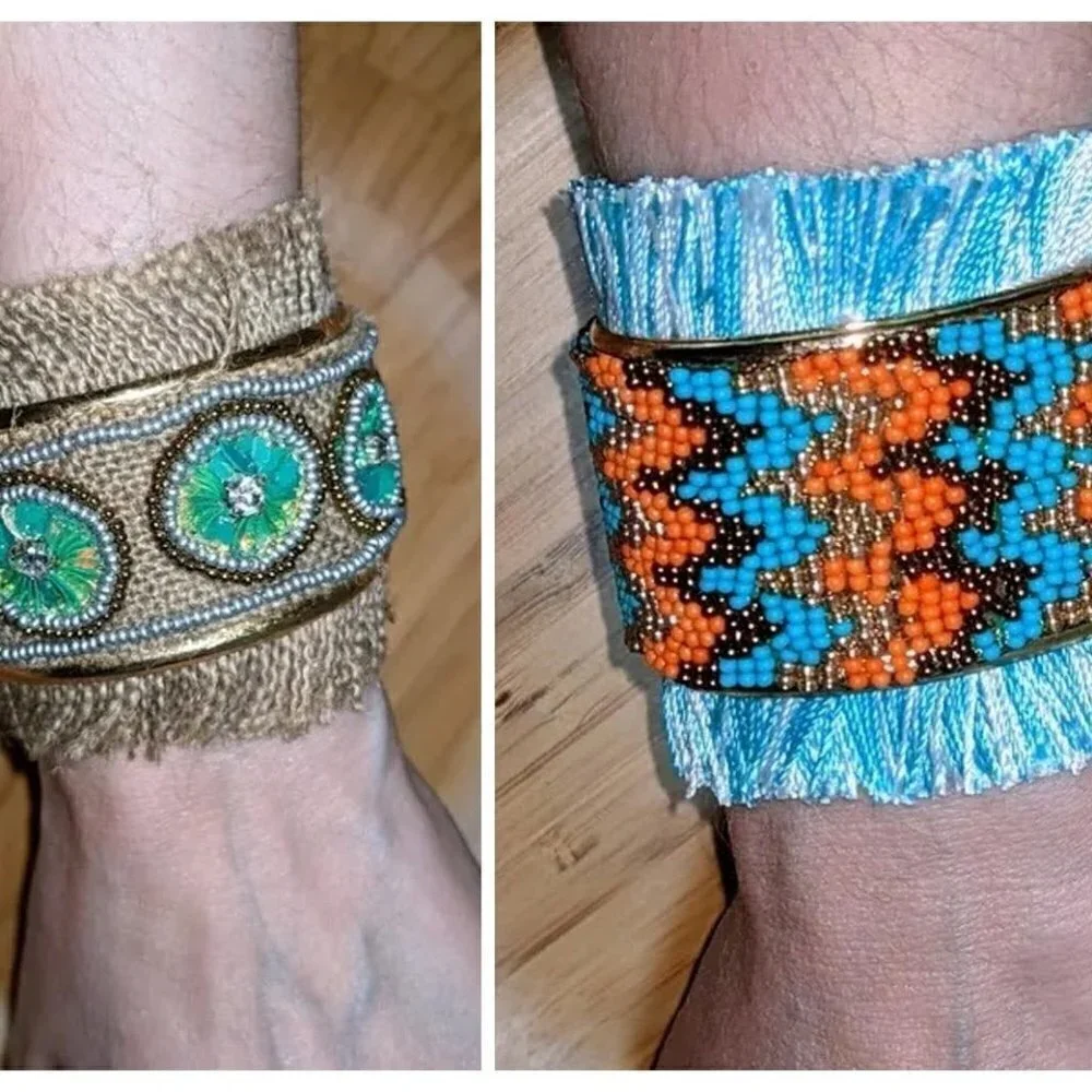 Handmade Cuff Bracelet with Beaded Fringe
